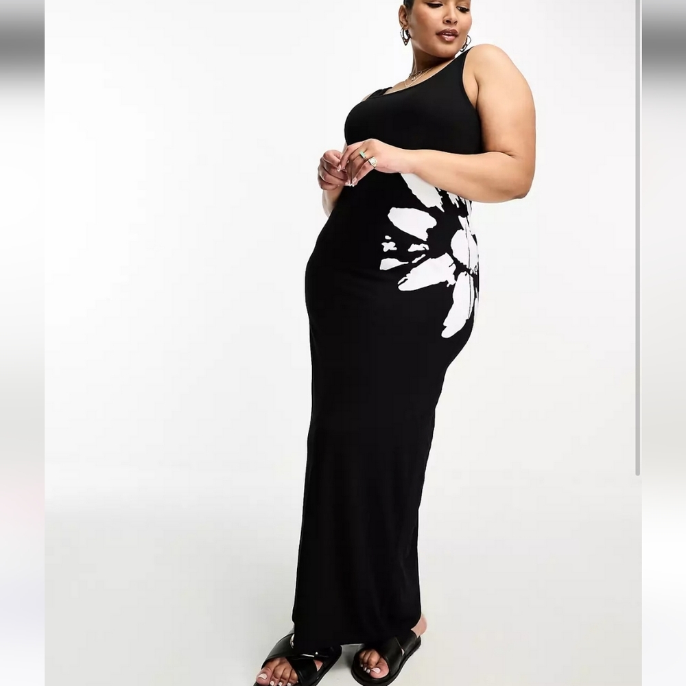 NWOT ASOS Curve Scoop neck Maxi Dress with Floral Print